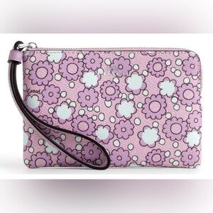 💜Coach Corner Zip Wristlet - Lilly 🪻Purple Floral Printed Canvas - NWT